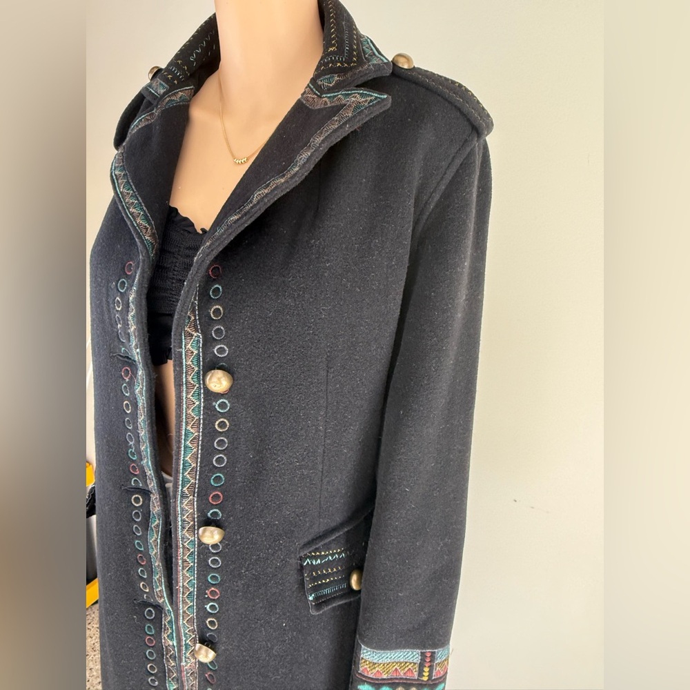 Y2K XOXO Black Trench Coat with Colorful Embroidery